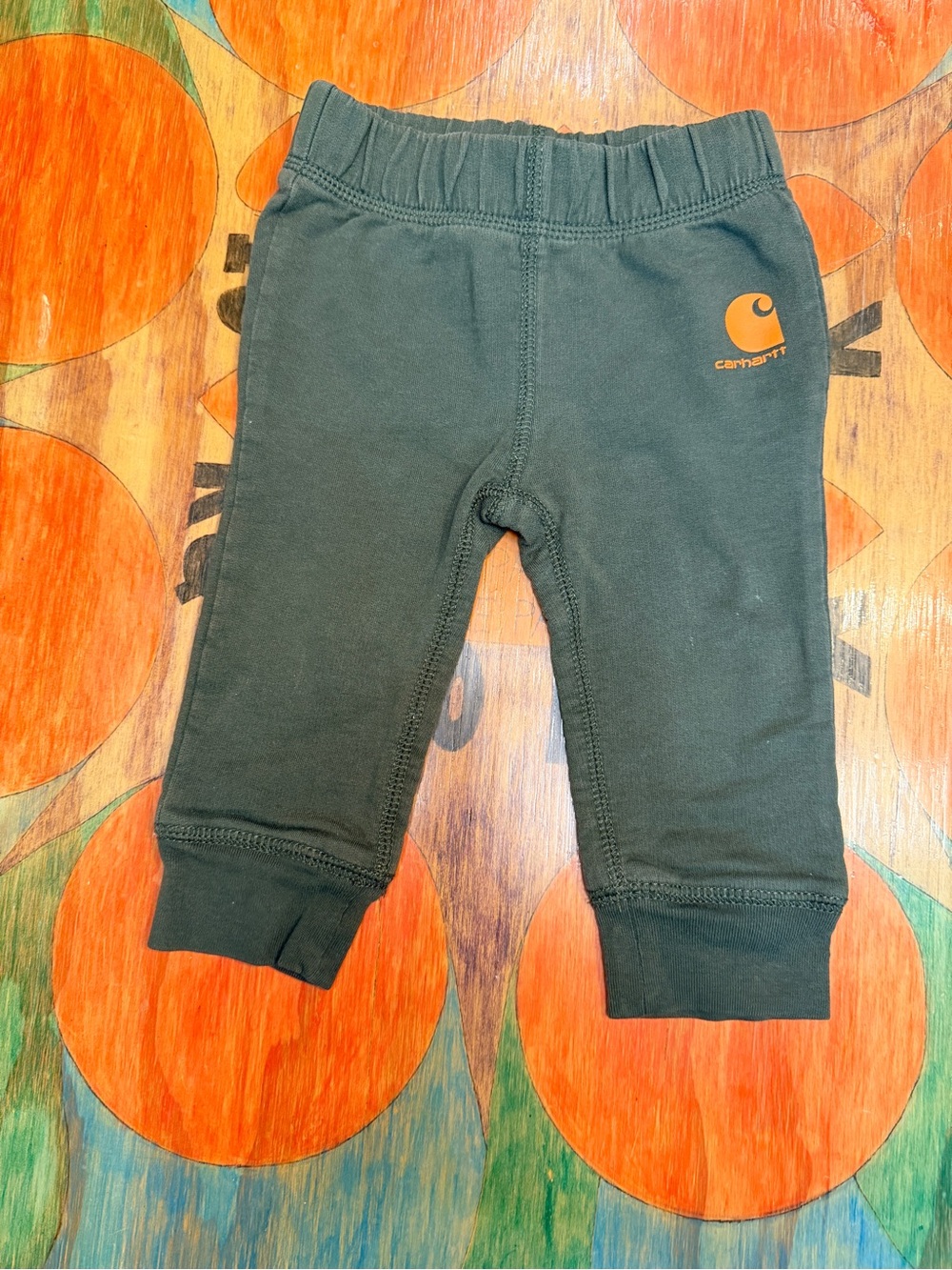 Carhartt Baby 9 Months Black Jogger Sweatpants Orange Logo Cotton Elastic Waist